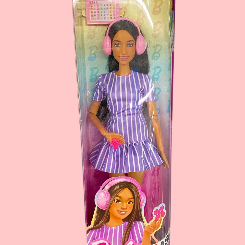 New Autistic Barbie Fashionistas Doll #245 Purple Striped Dress Autism Barbie